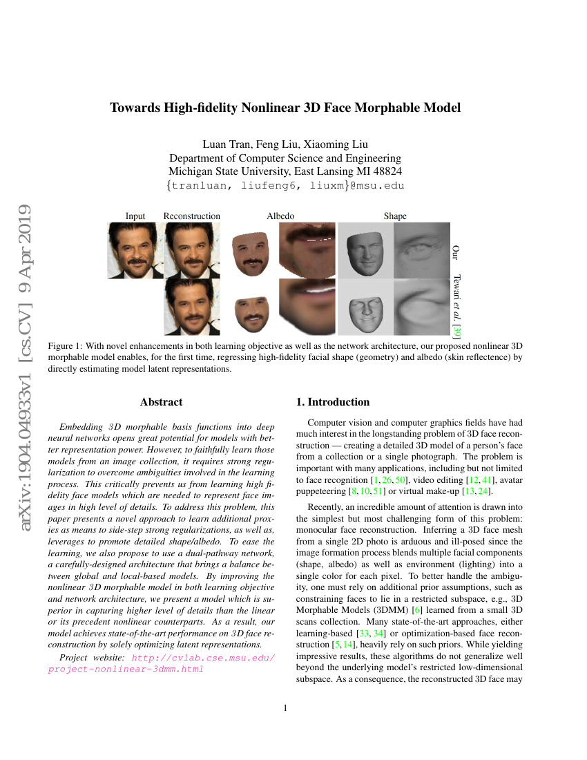 面向高保真非线性3D人脸可变形模型