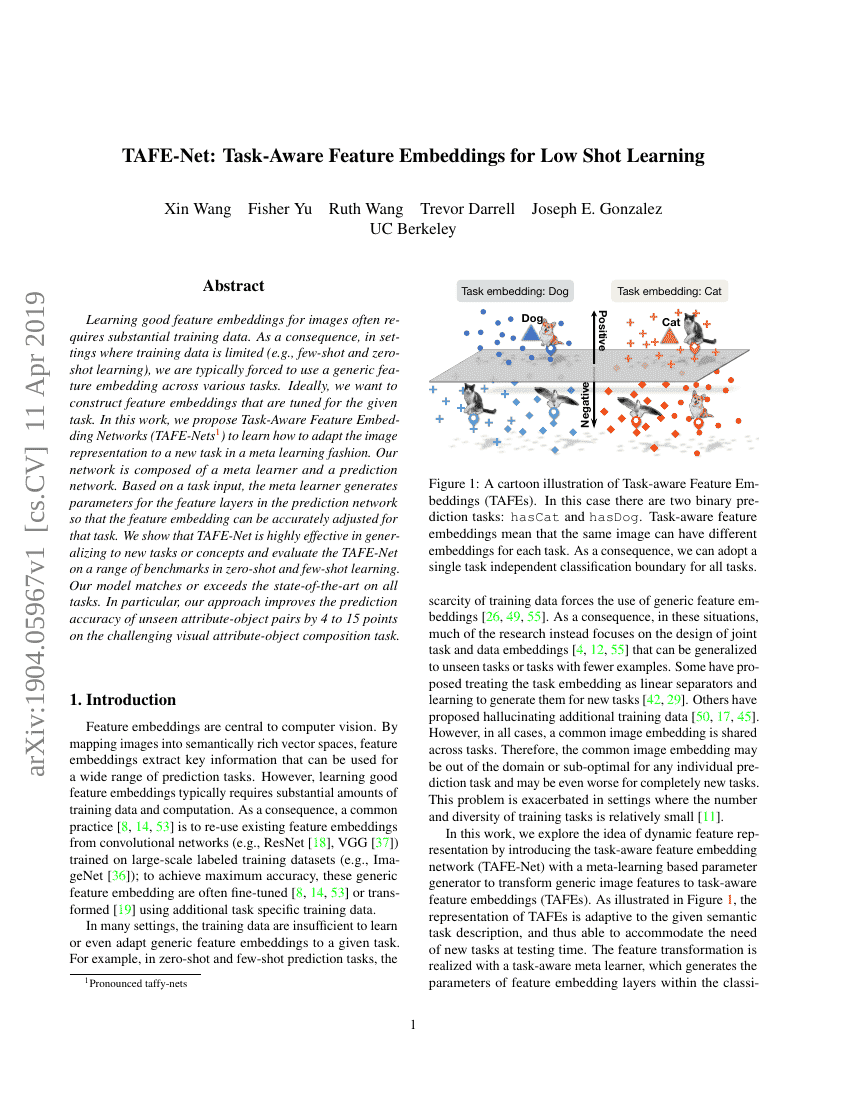 TAFE-Net:面向任务的特征嵌入用于低样本学习