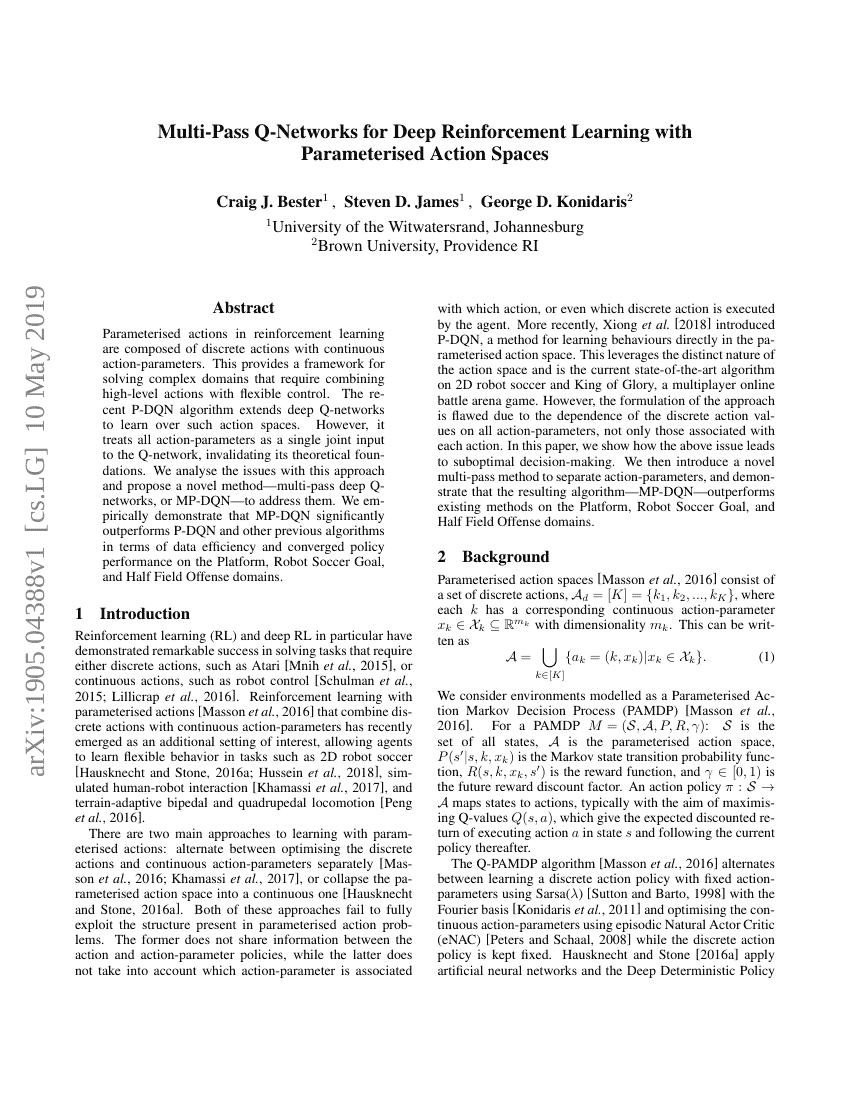 多通道Q网络在参数化动作空间中的深度强化学习应用
