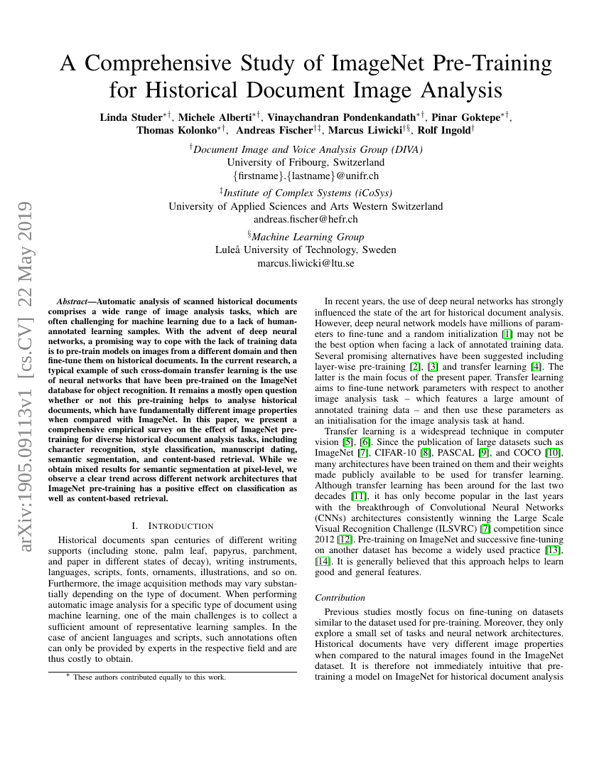 ImageNet 预训练在历史文档图像分析中的全面研究