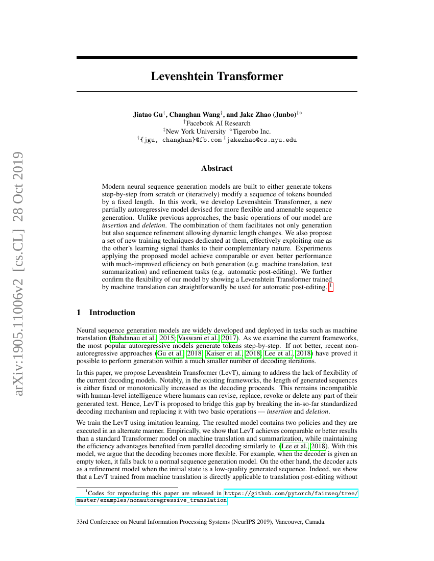 Levenshtein 变换器