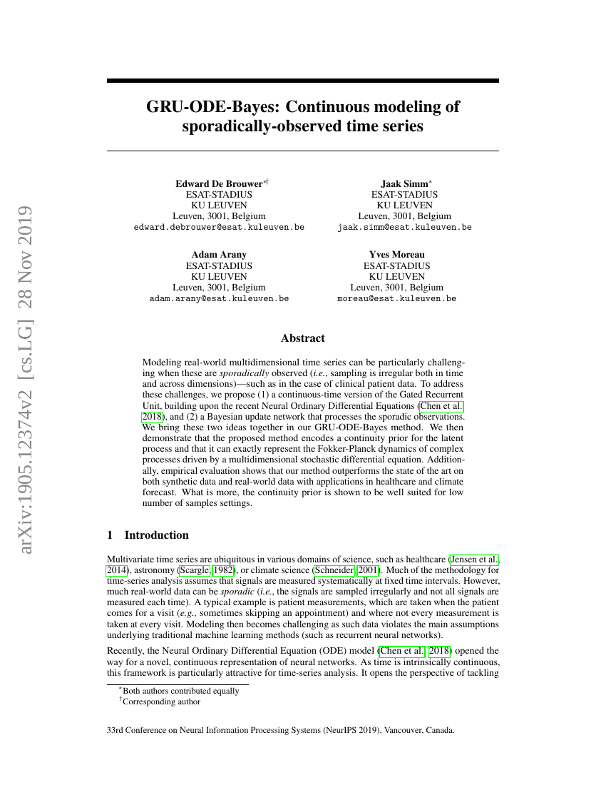 GRU-ODE-Bayes:间歇观测时间序列的连续建模