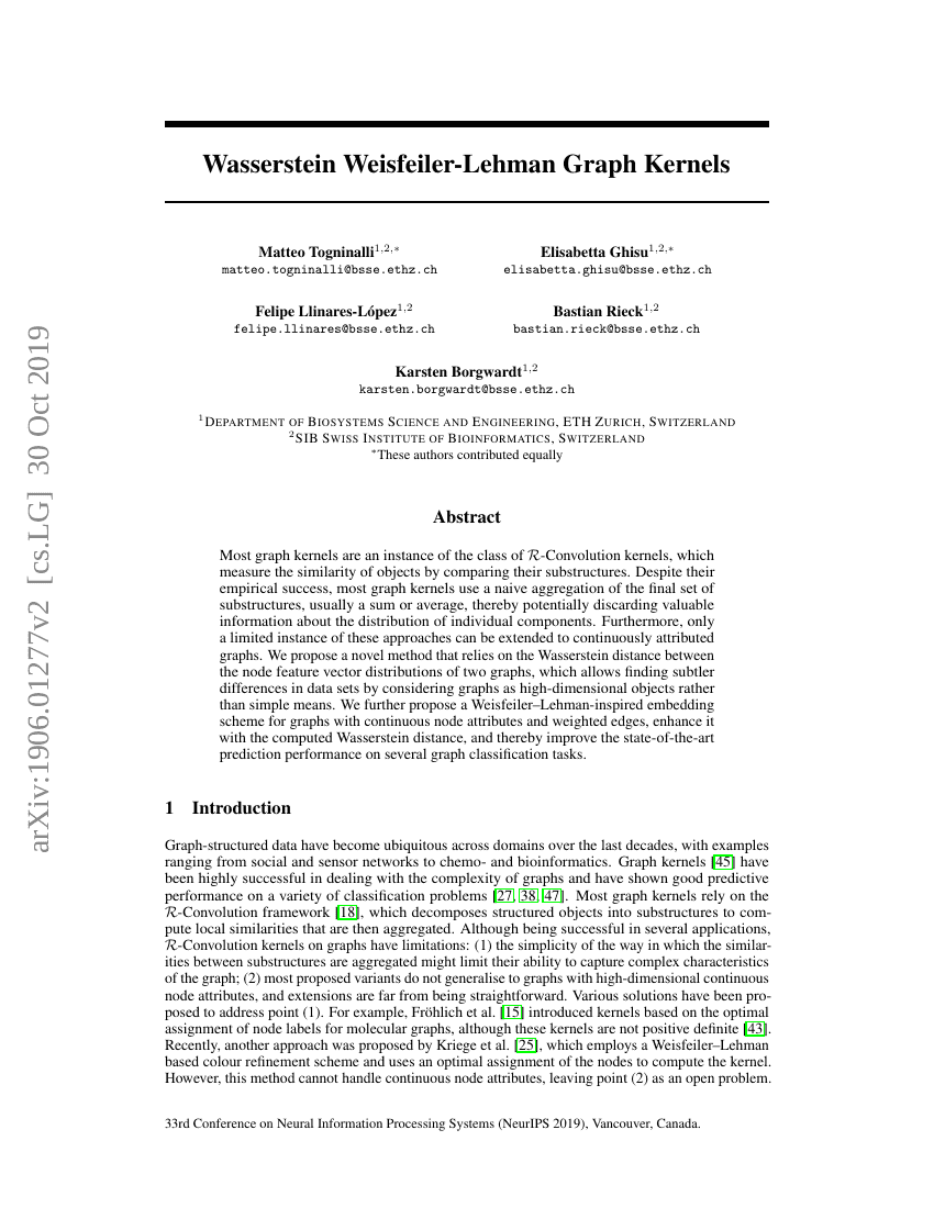 Wasserstein Weisfeiler-Lehman 图核函数