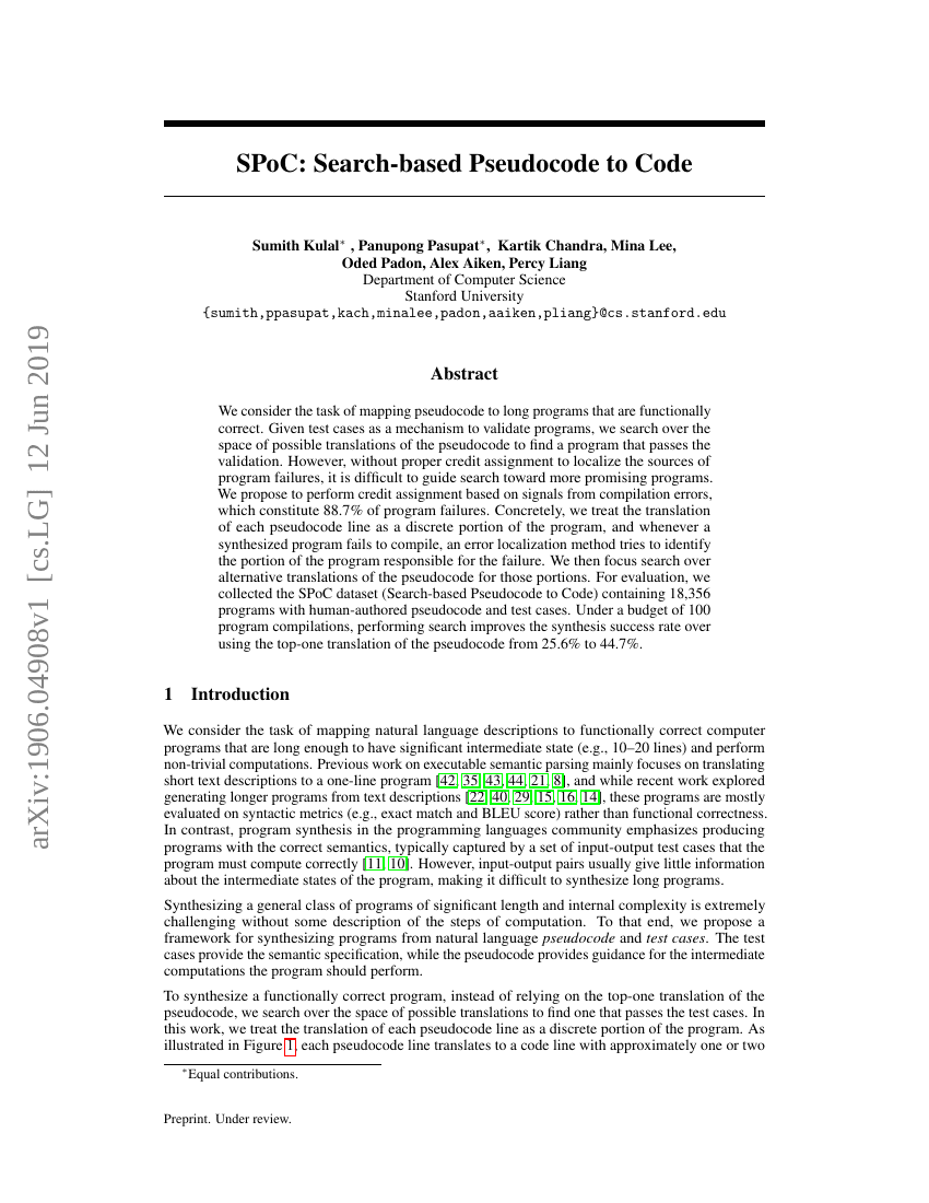 SPoC:基于搜索的伪代码到代码转换