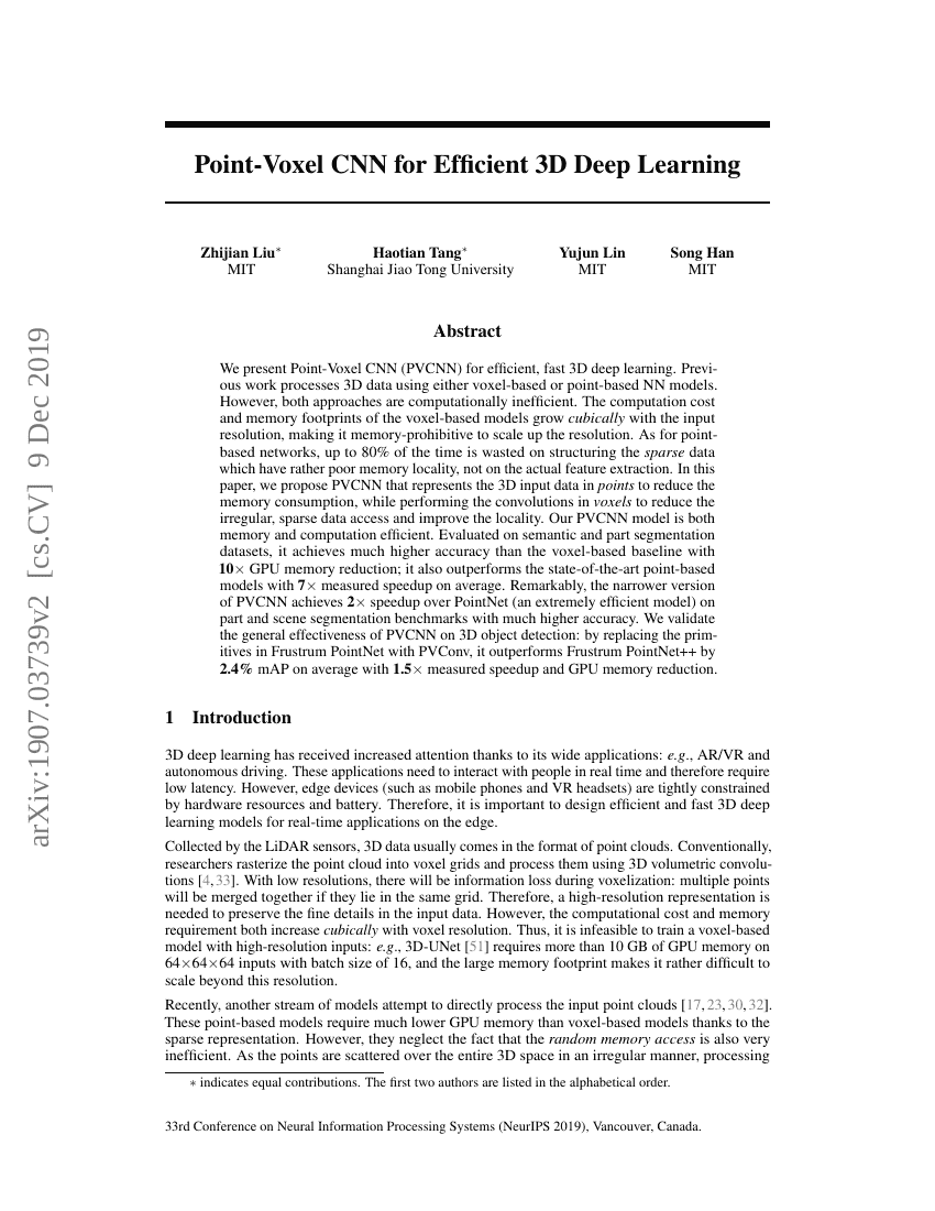 点-体素CNN用于高效的3D深度学习