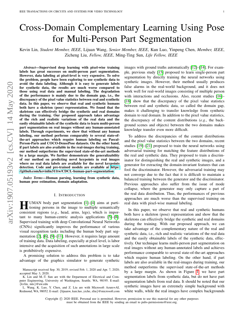 基于姿态的跨域互补学习在多人部位分割中的应用