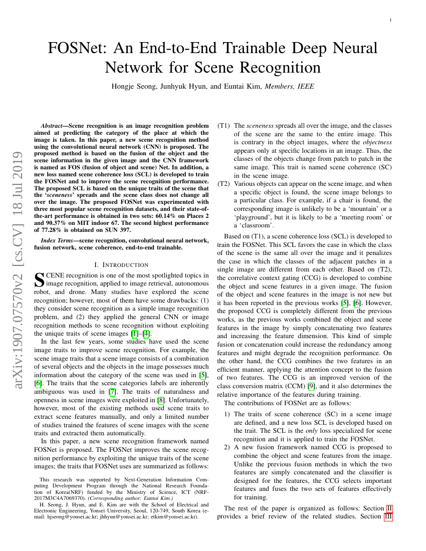 FOSNet:一种端到端可训练的深度神经网络用于场景识别