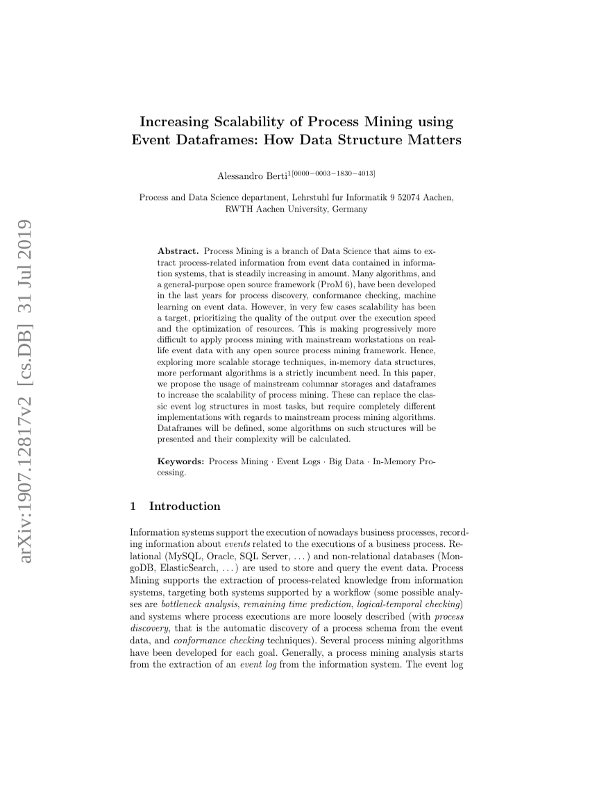 Increasing Scalability of Process Mining using Event Dataframes: How Data Structure Matters