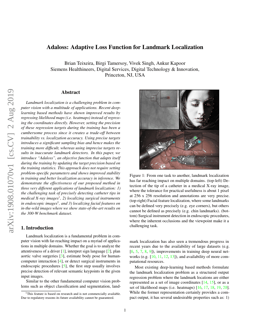Adaloss:自适应损失函数用于地标定位