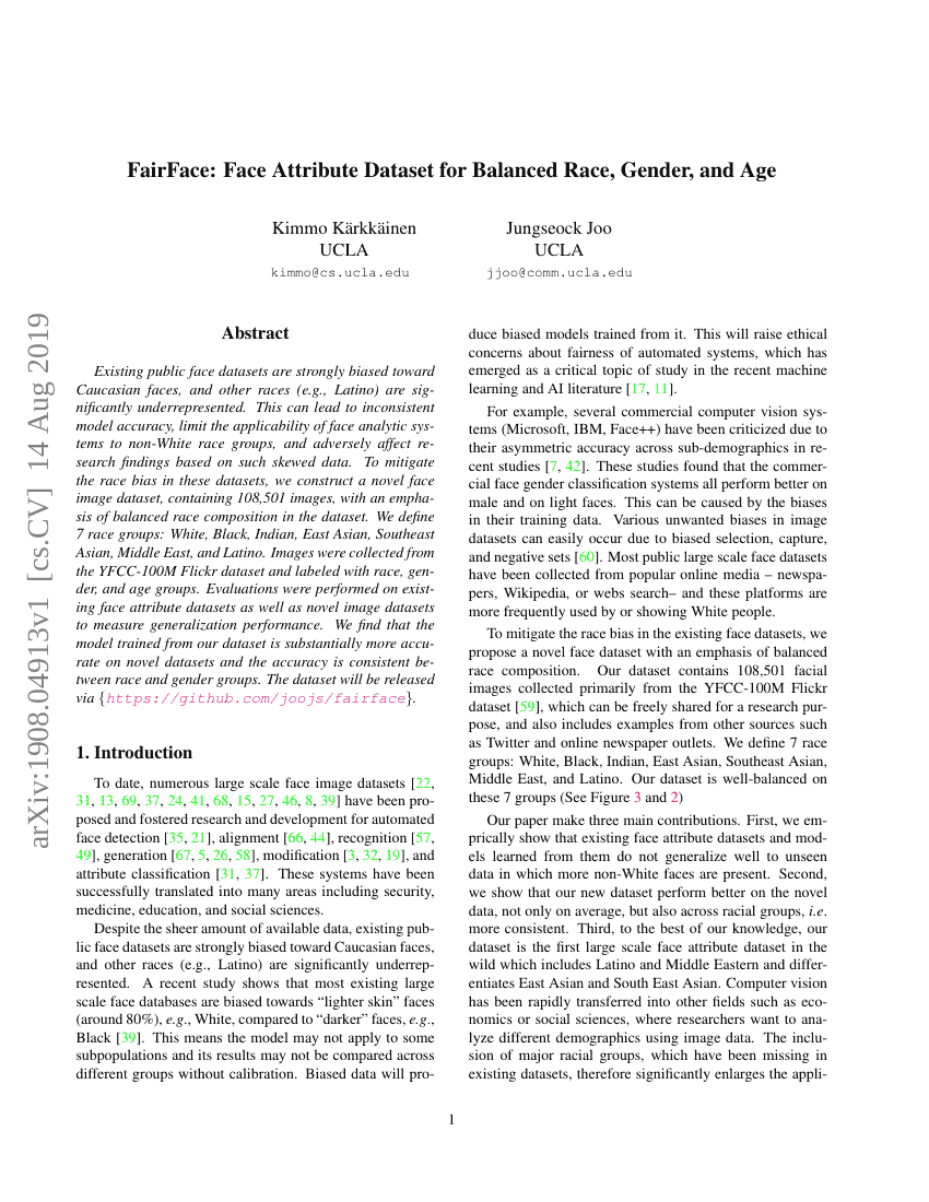 FairFace:平衡种族、性别和年龄的人脸属性数据集