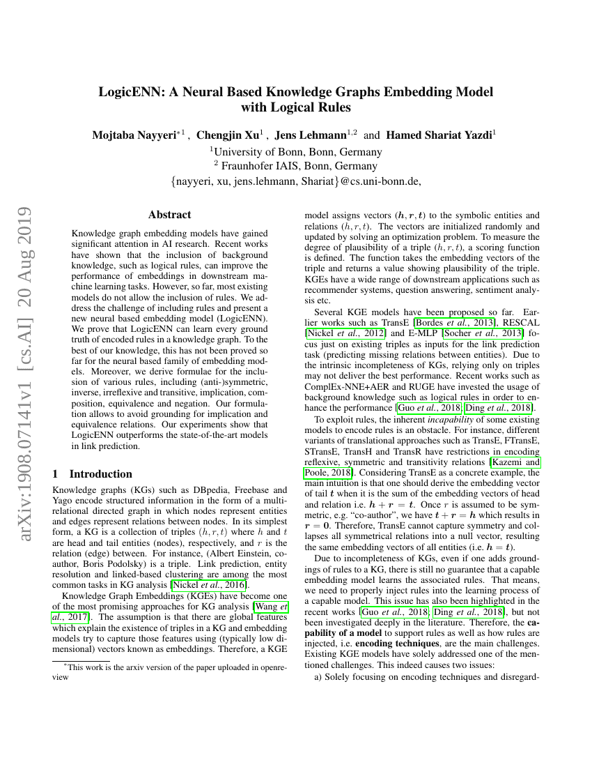 LogicENN:基于神经网络的知识图谱嵌入模型与逻辑规则