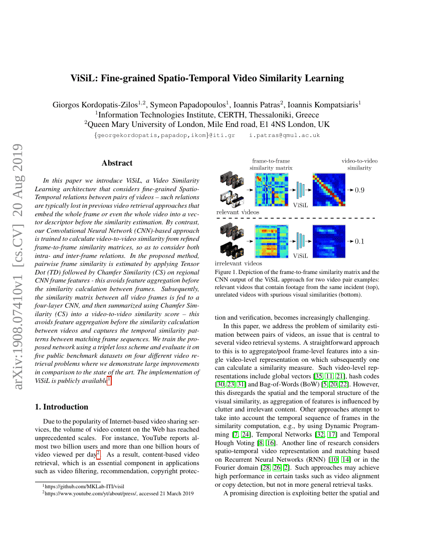 ViSiL:细粒度时空视频相似性学习