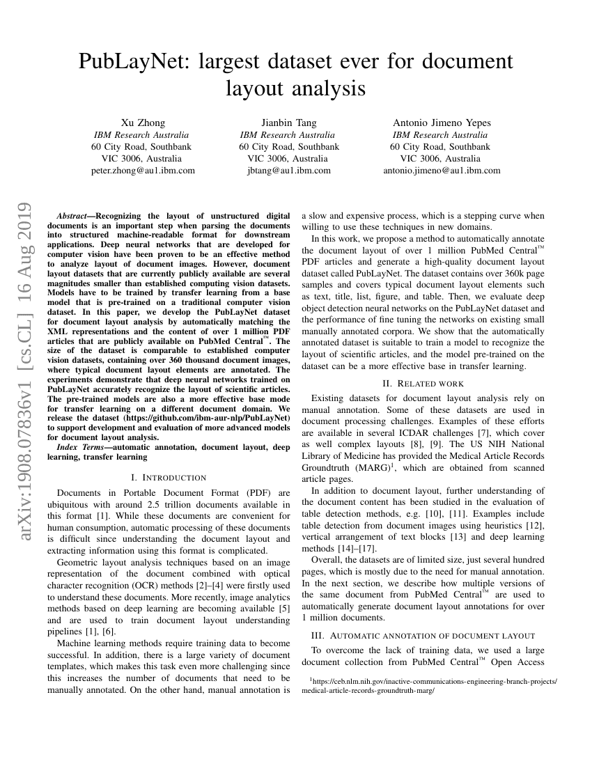 PubLayNet:迄今为止最大的文档布局分析数据集