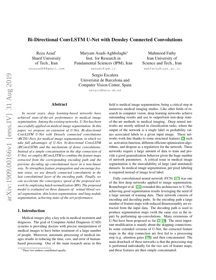 双向密集连接卷积的ConvLSTM U-Net
