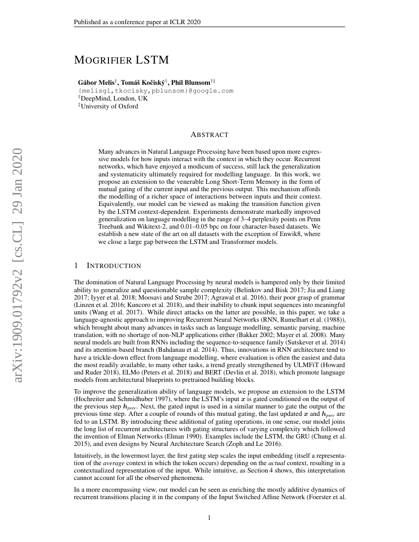 Mogrifier LSTM