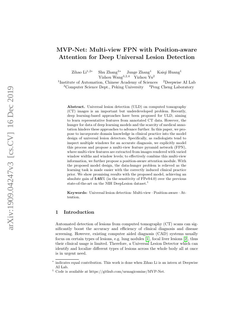 MVP-Net:具有位置感知注意力机制的多视角FPN用于深度通用病灶检测
