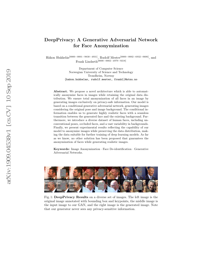 DeepPrivacy:一种用于面部匿名化的生成对抗网络