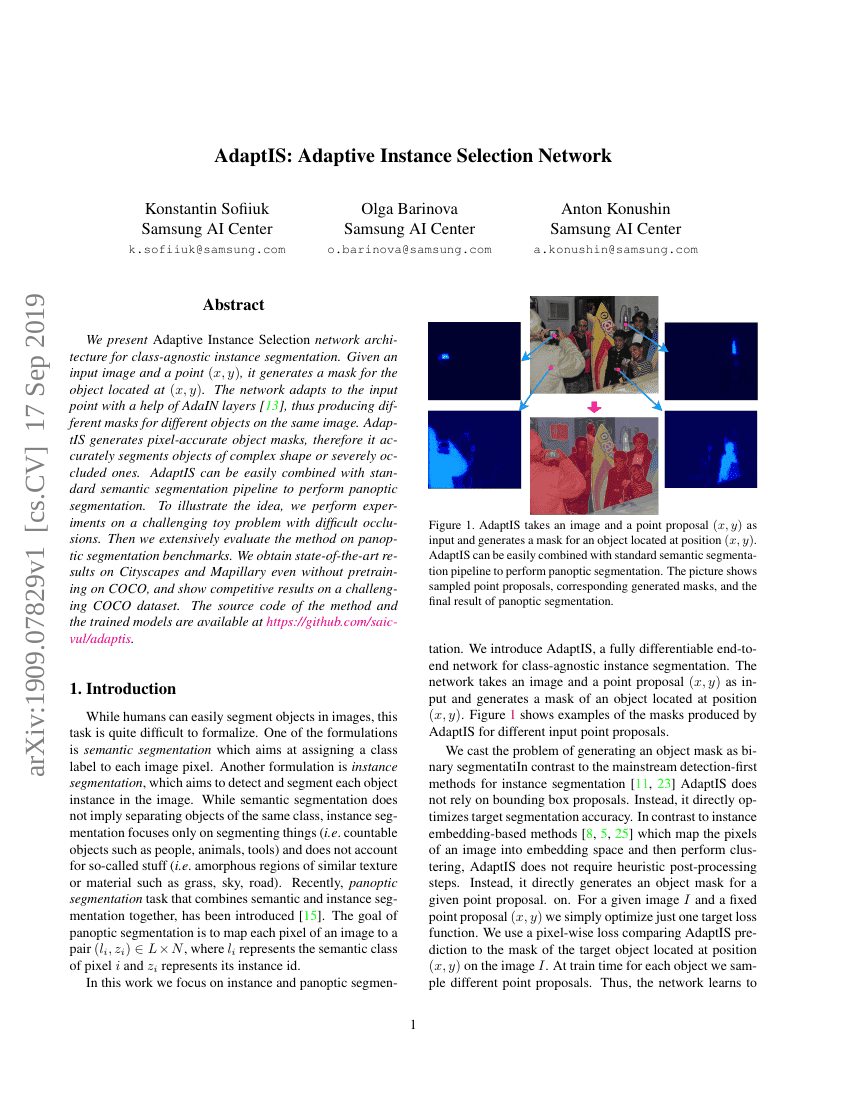 AdaptIS:自适应实例选择网络