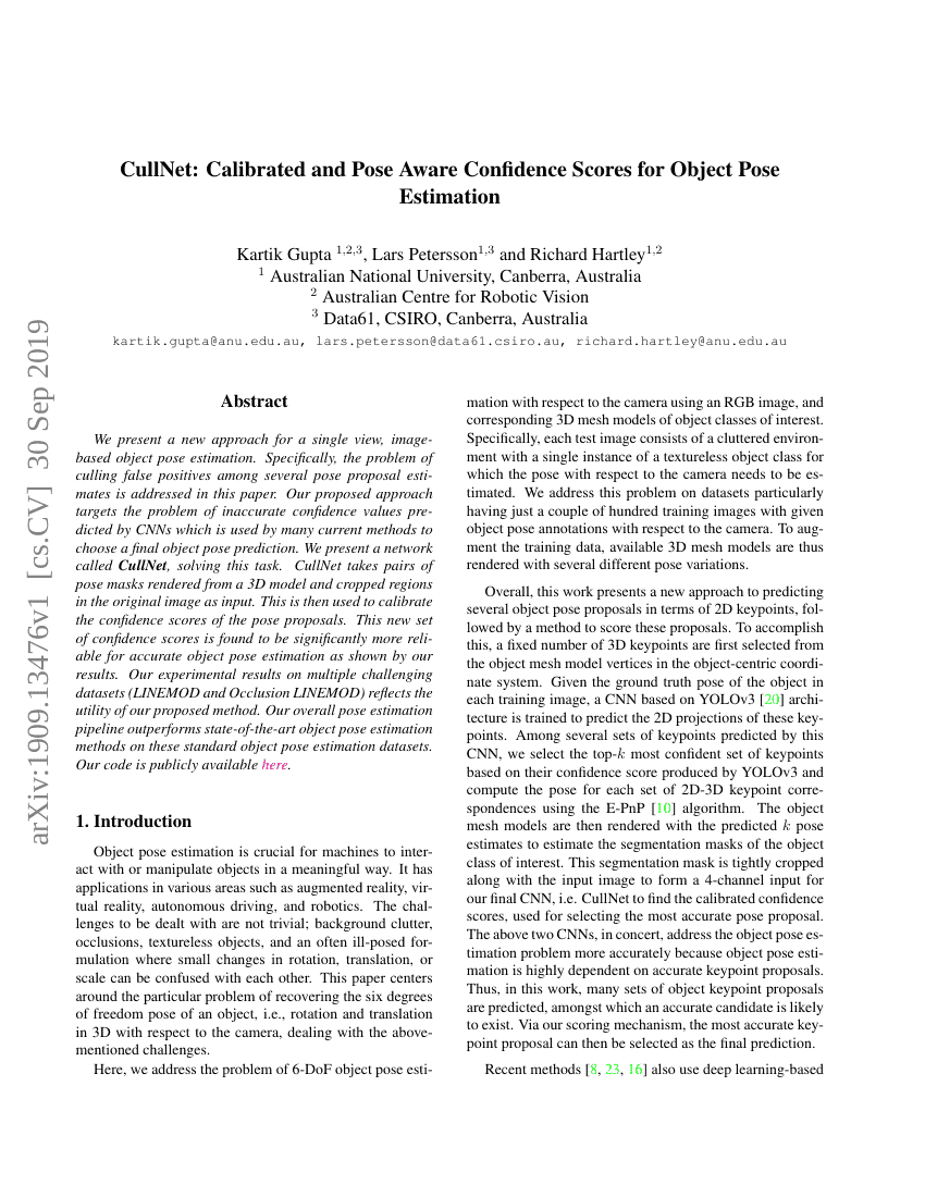CullNet:面向物体位姿估计的校准且姿态感知的置信度分数