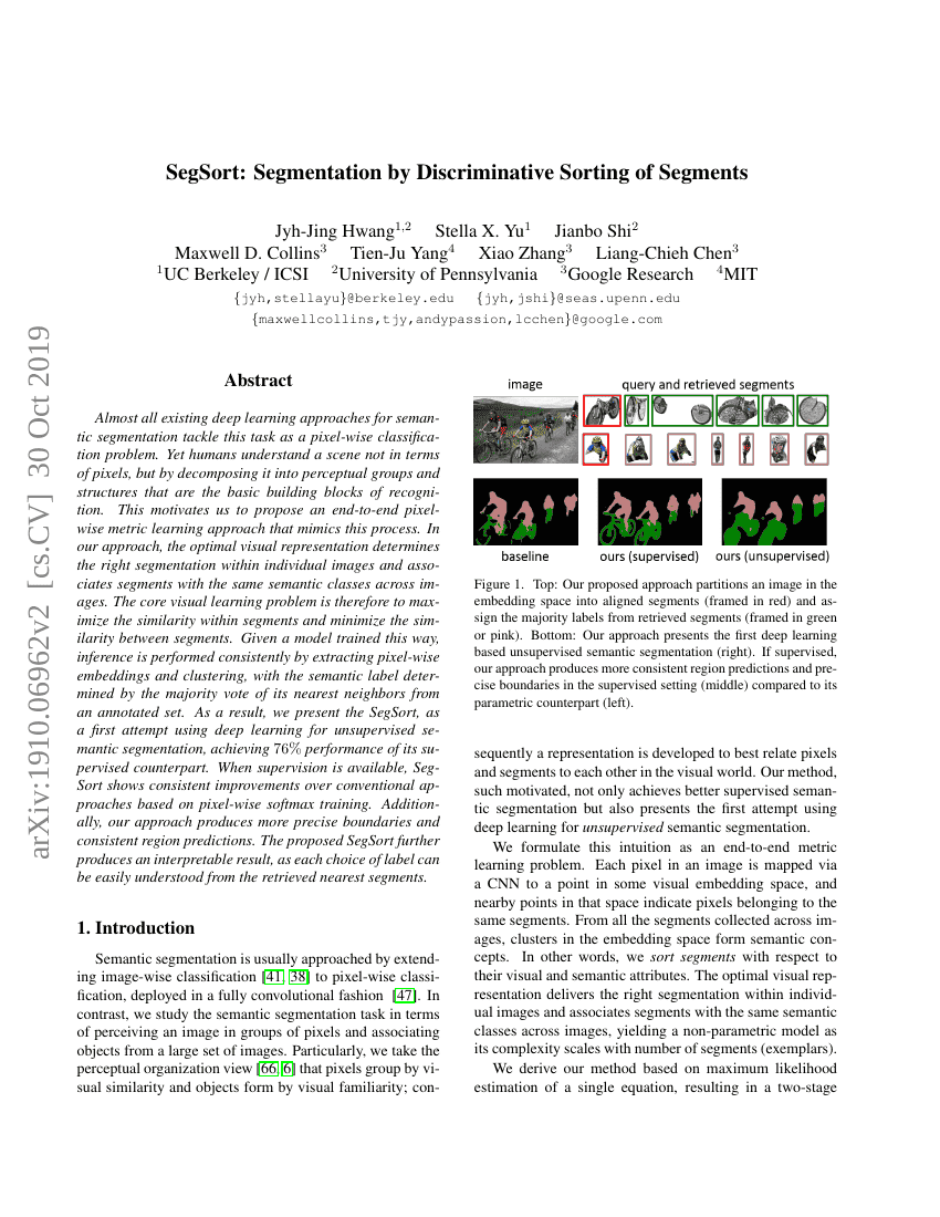 SegSort:通过片段的判别性排序实现分割