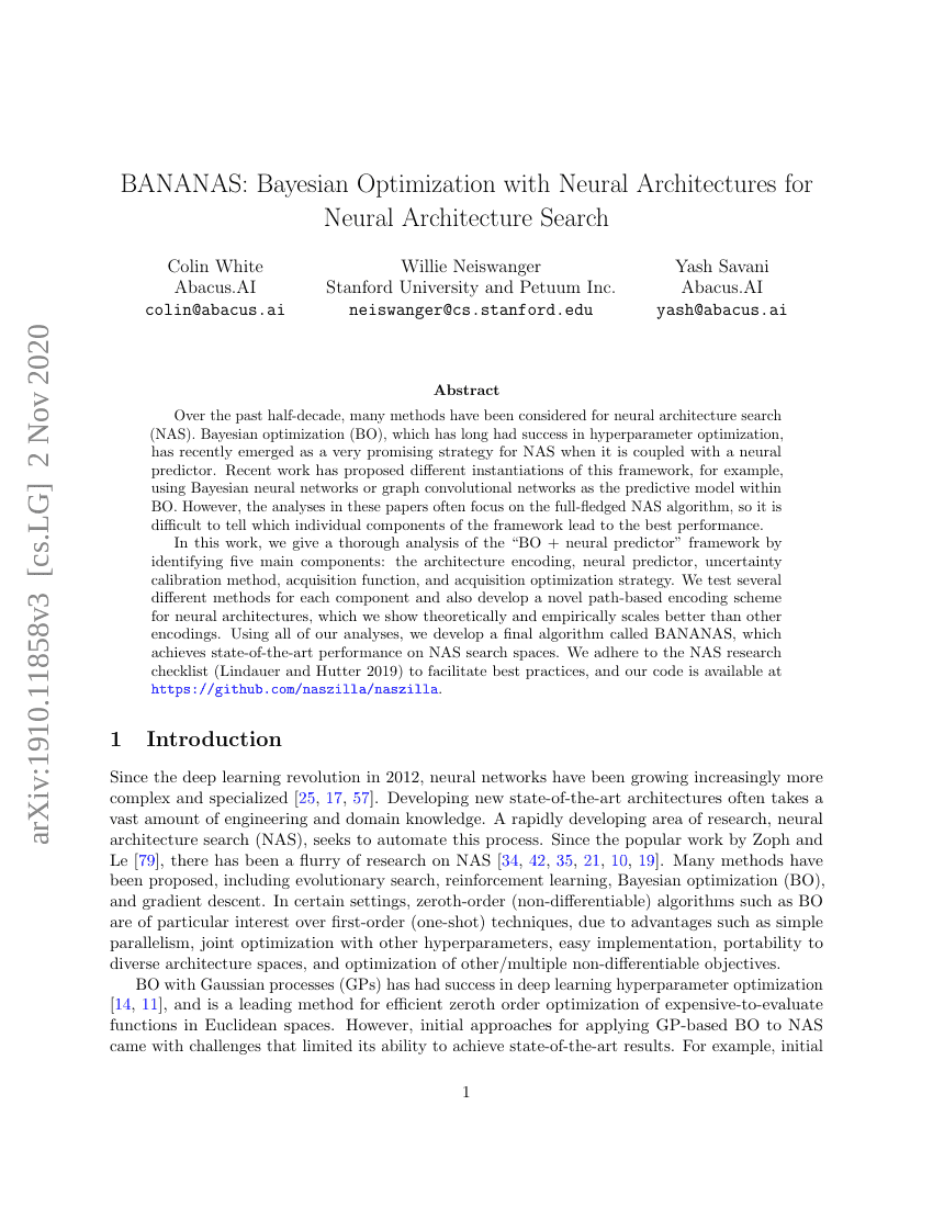 BANANAS:基于神经架构的贝叶斯优化在神经架构搜索中的应用