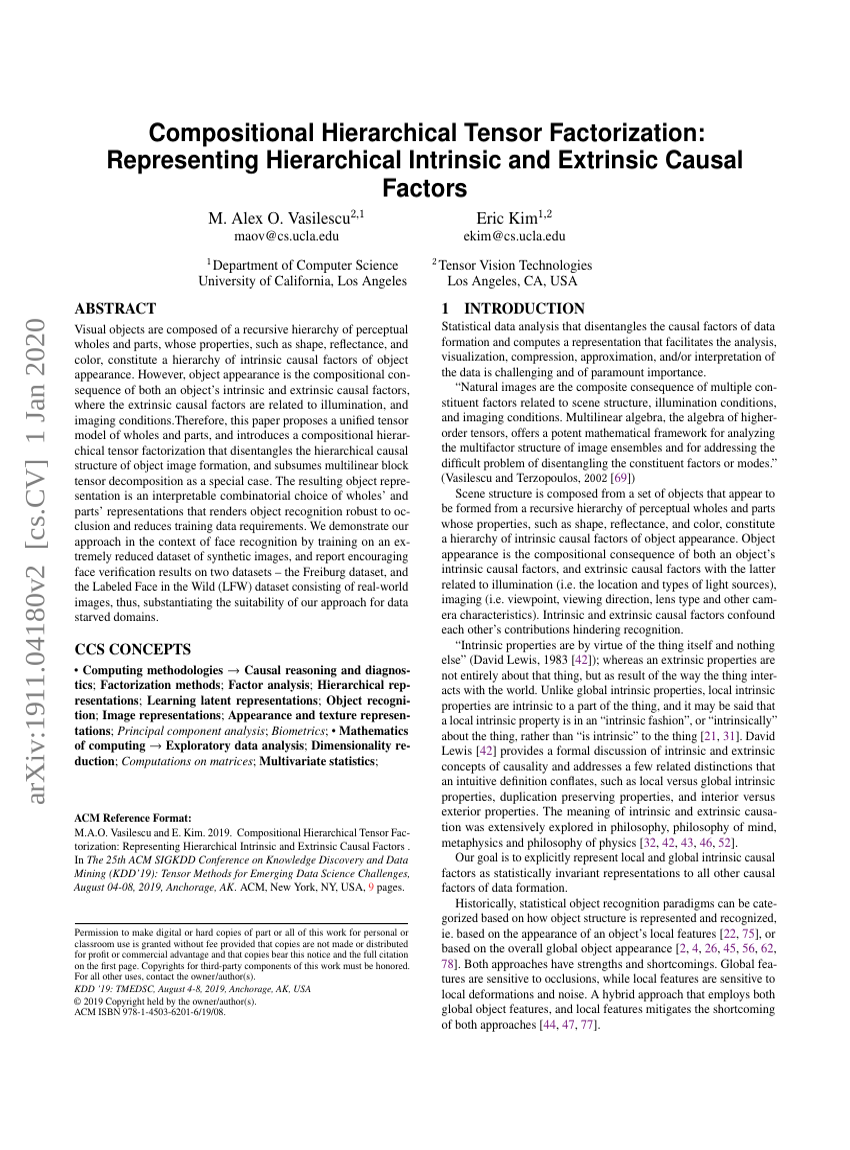 Compositional Hierarchical Tensor Factorization: Representing Hierarchical Intrinsic and Extrinsic Causal Factors