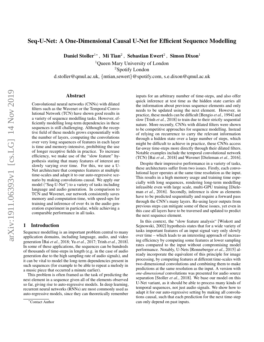 Seq-U-Net:一种用于高效序列建模的一维因果U-Net