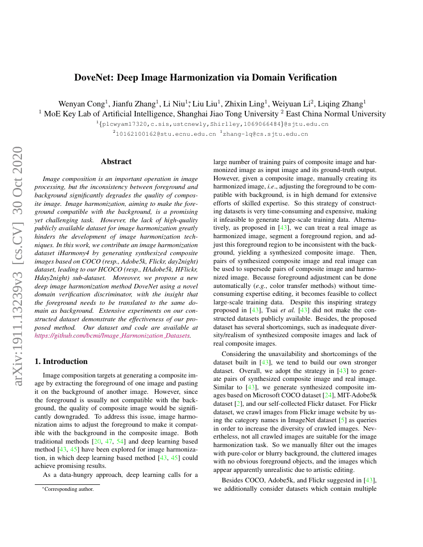 DoveNet:基于领域验证的深度图像和谐化