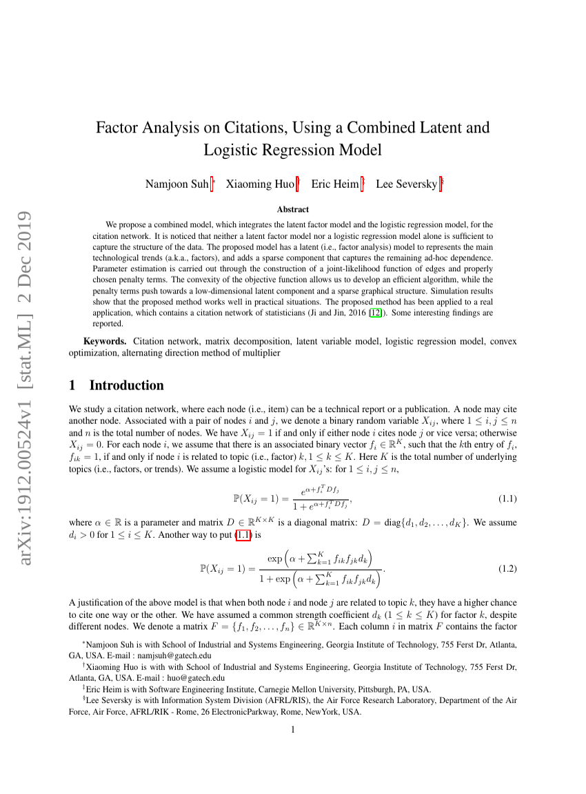 Factor Analysis on Citations, Using a Combined Latent and Logistic Regression Model