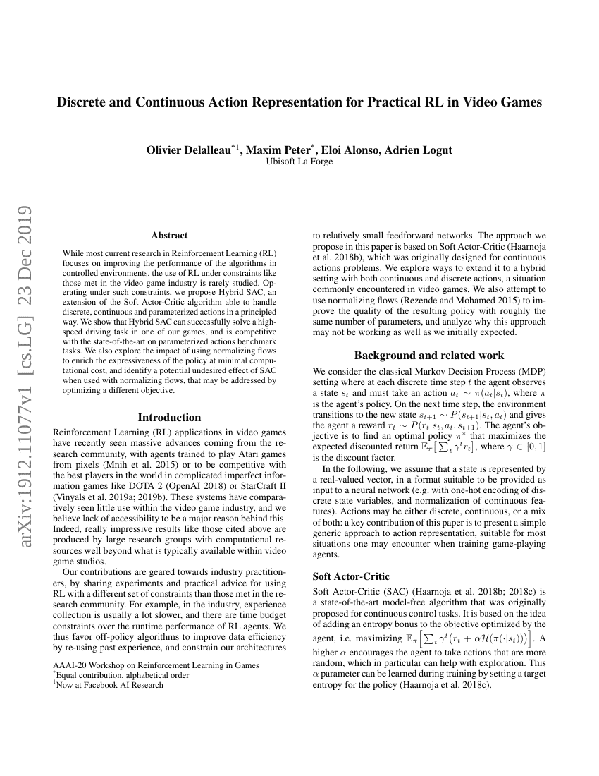 离散和连续动作表示在视频游戏中的实用强化学习