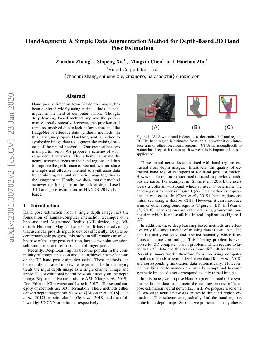 HandAugment:一种用于基于深度信息的3D手部姿态估计的简单数据增强方法