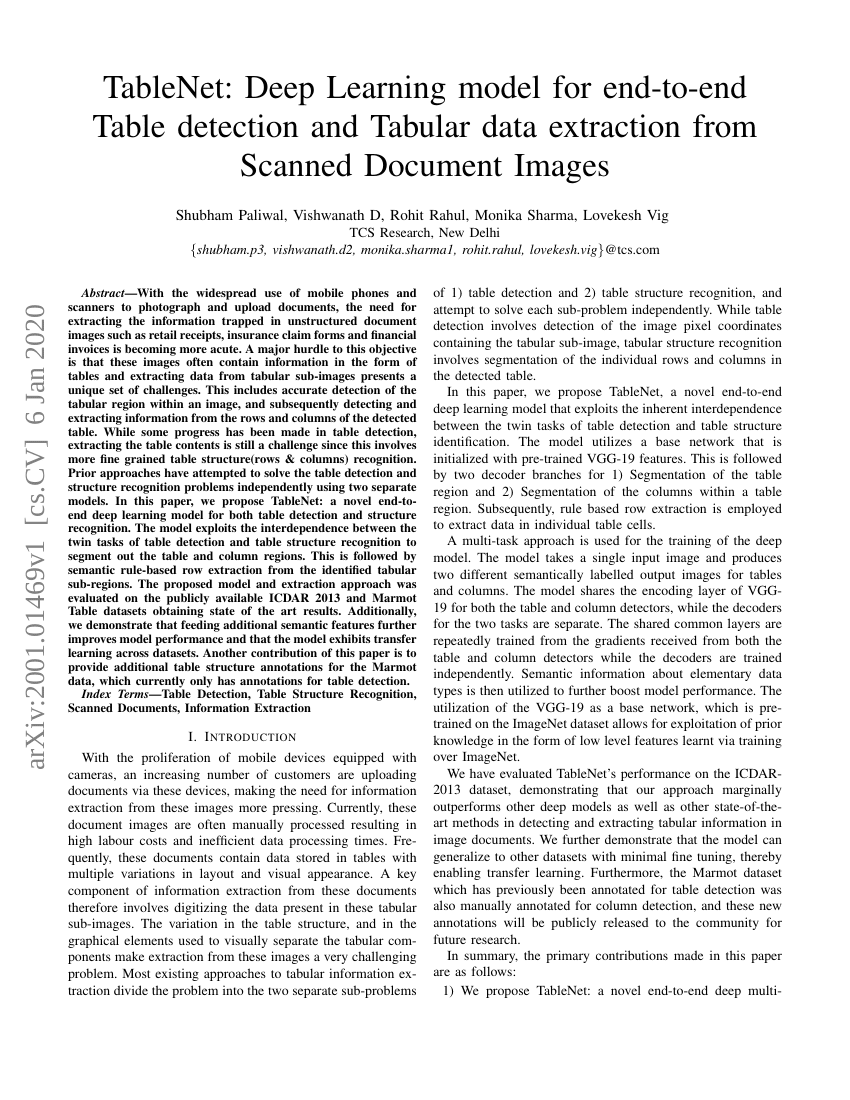 TableNet:用于扫描文档图像端到端表格检测和表格数据提取的深度学习模型