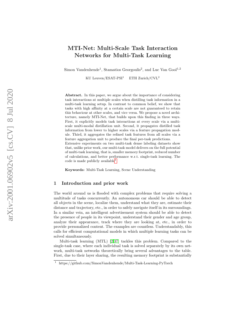 MTI-Net:用于多任务学习的多尺度任务交互网络