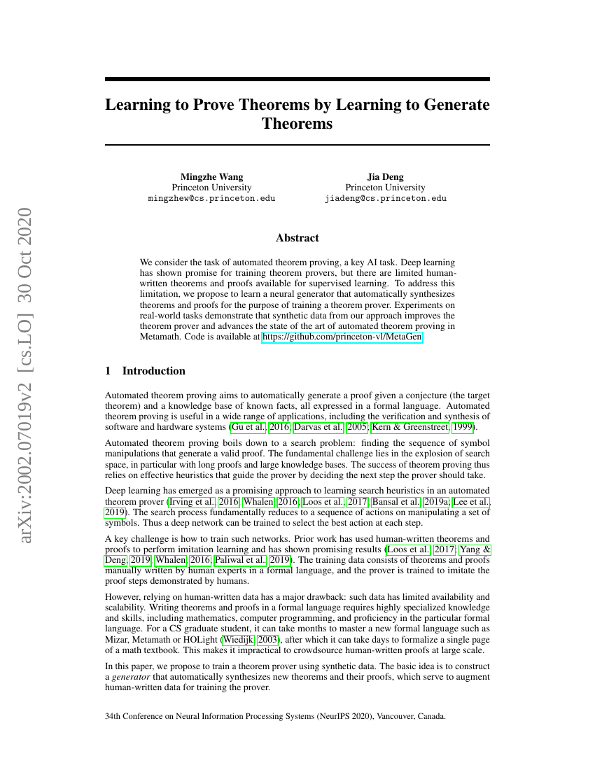 通过学习生成定理来学习证明定理