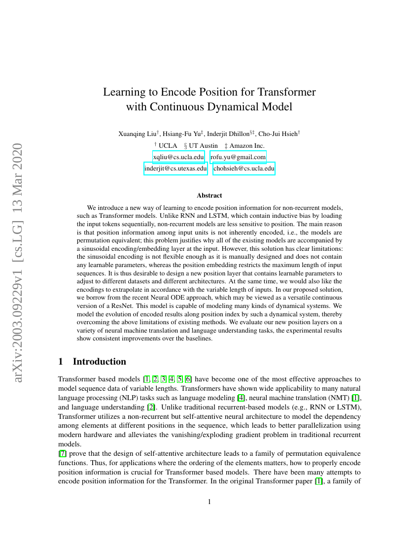 基于连续动力学模型的Transformer位置编码学习