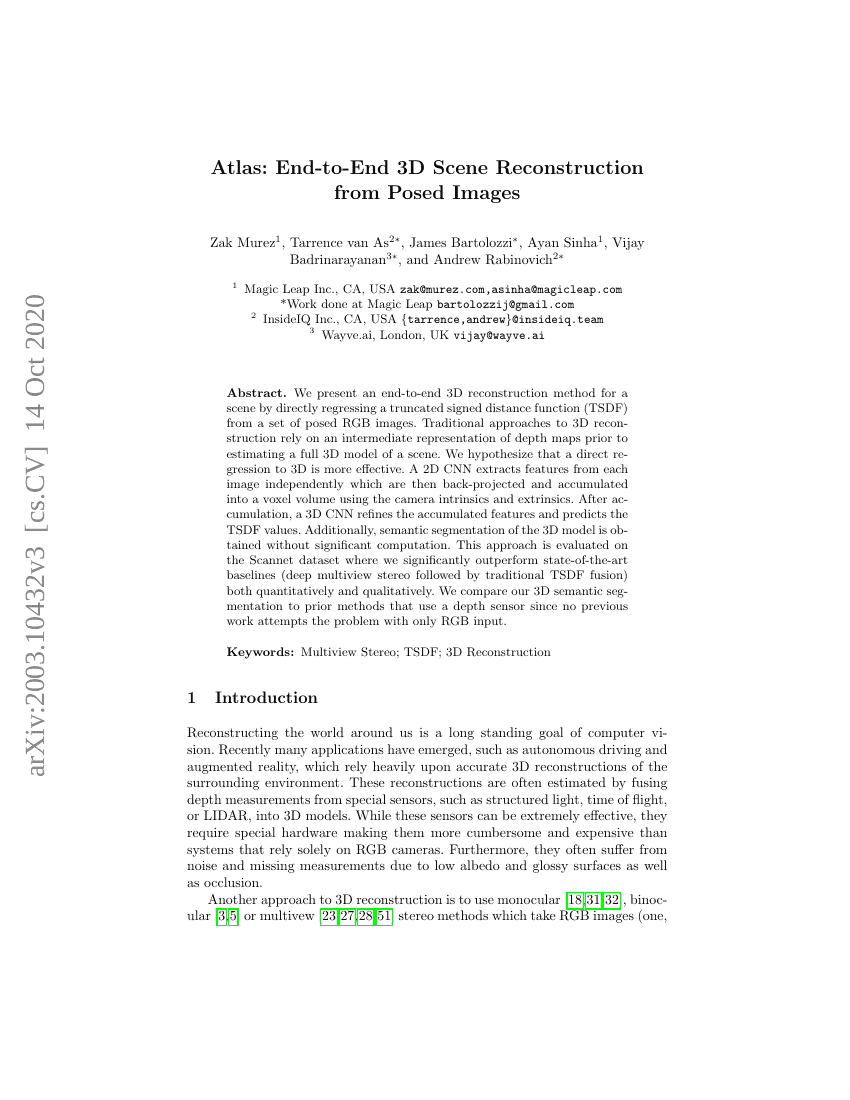 Atlas:基于姿态图像的端到端三维场景重建