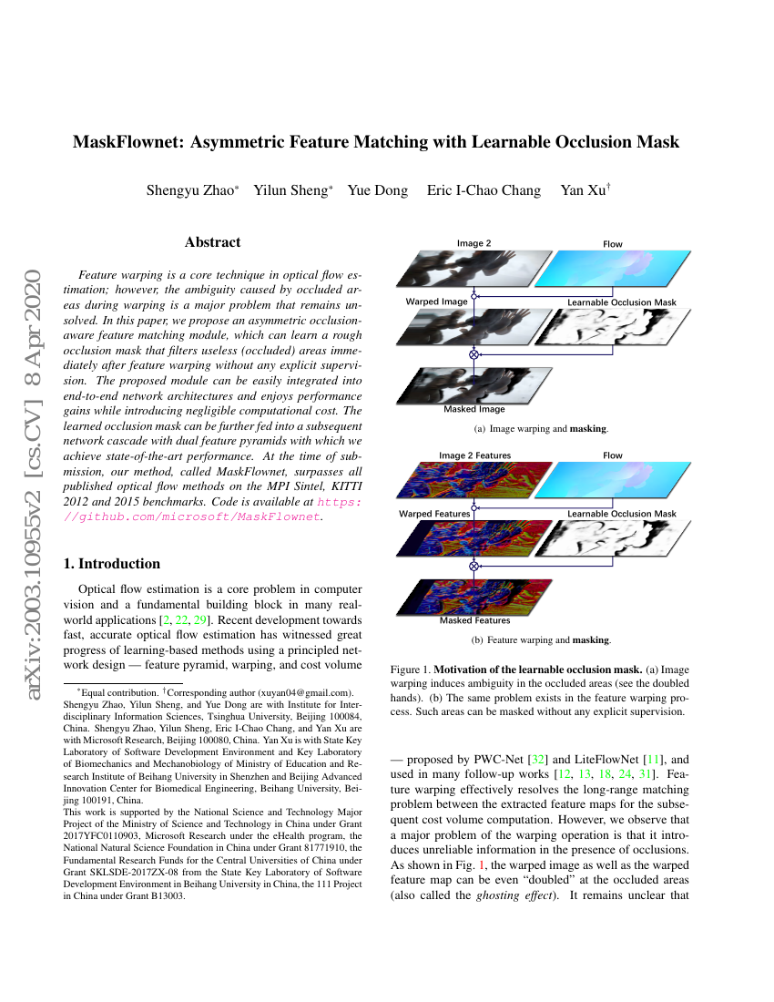 MaskFlownet:基于可学习遮挡掩码的非对称特征匹配