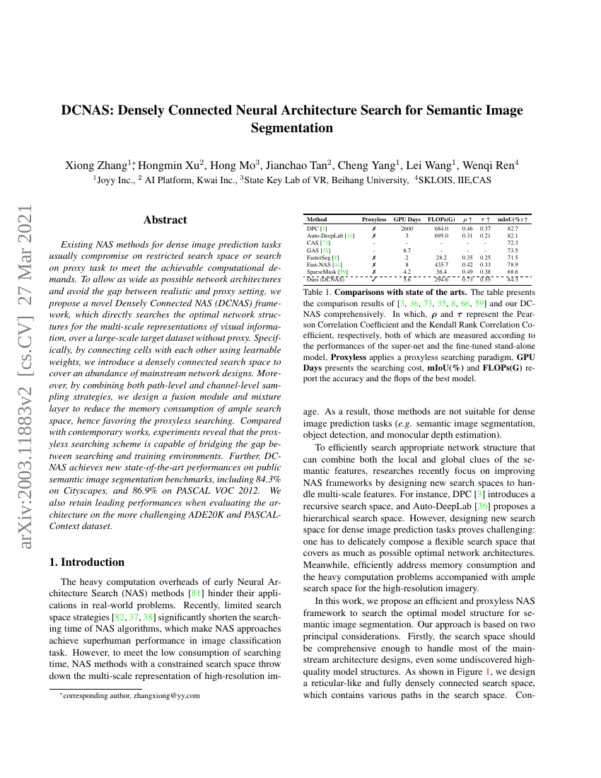 DCNAS：用于语义图像分割的密集连接神经架构搜索