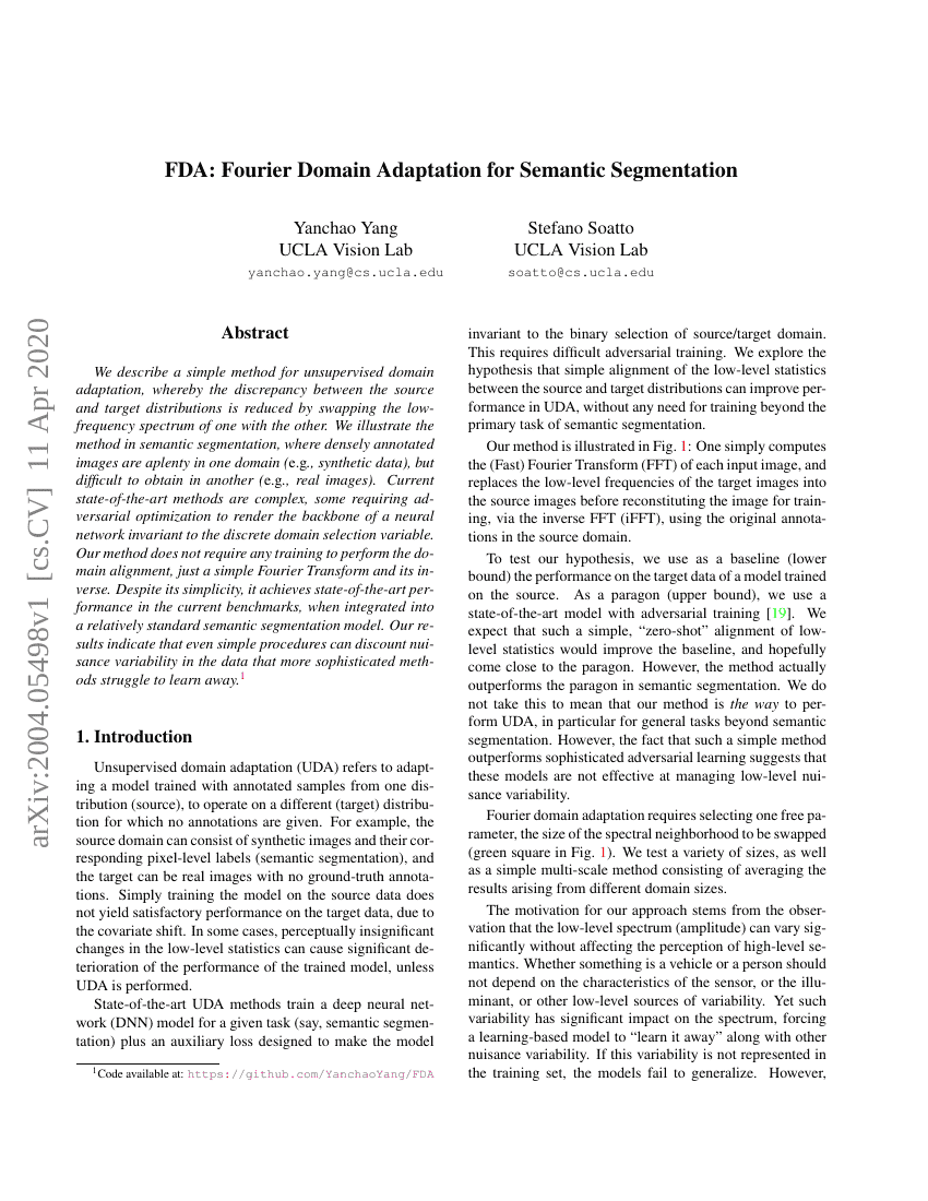 FDA:用于语义分割的傅里叶域自适应