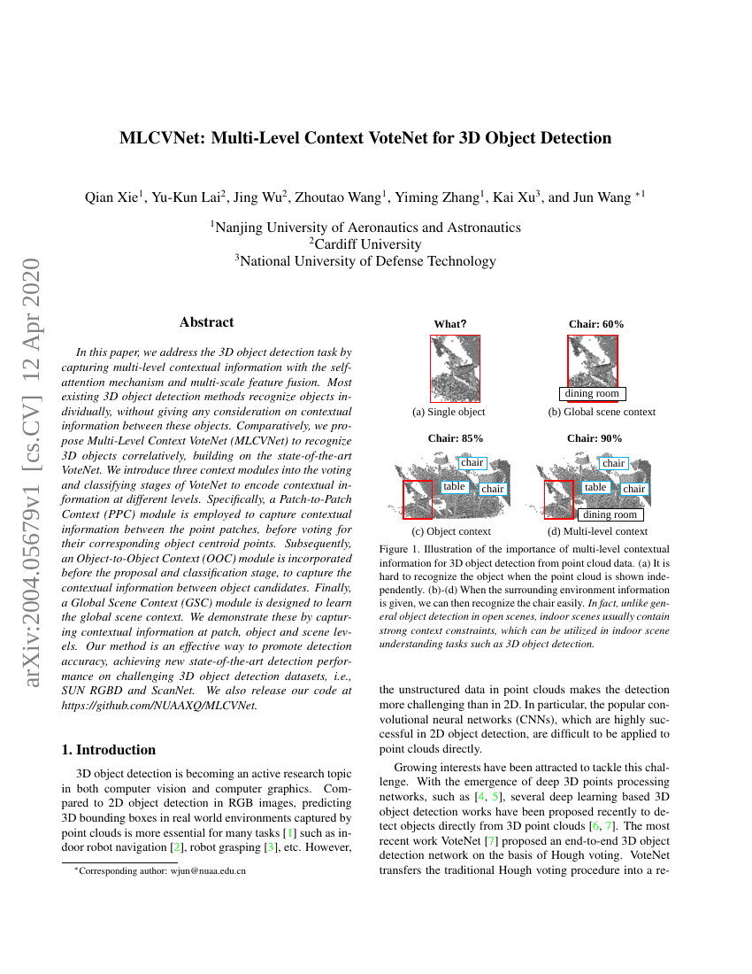 MLCVNet:用于3D目标检测的多层级上下文投票网络