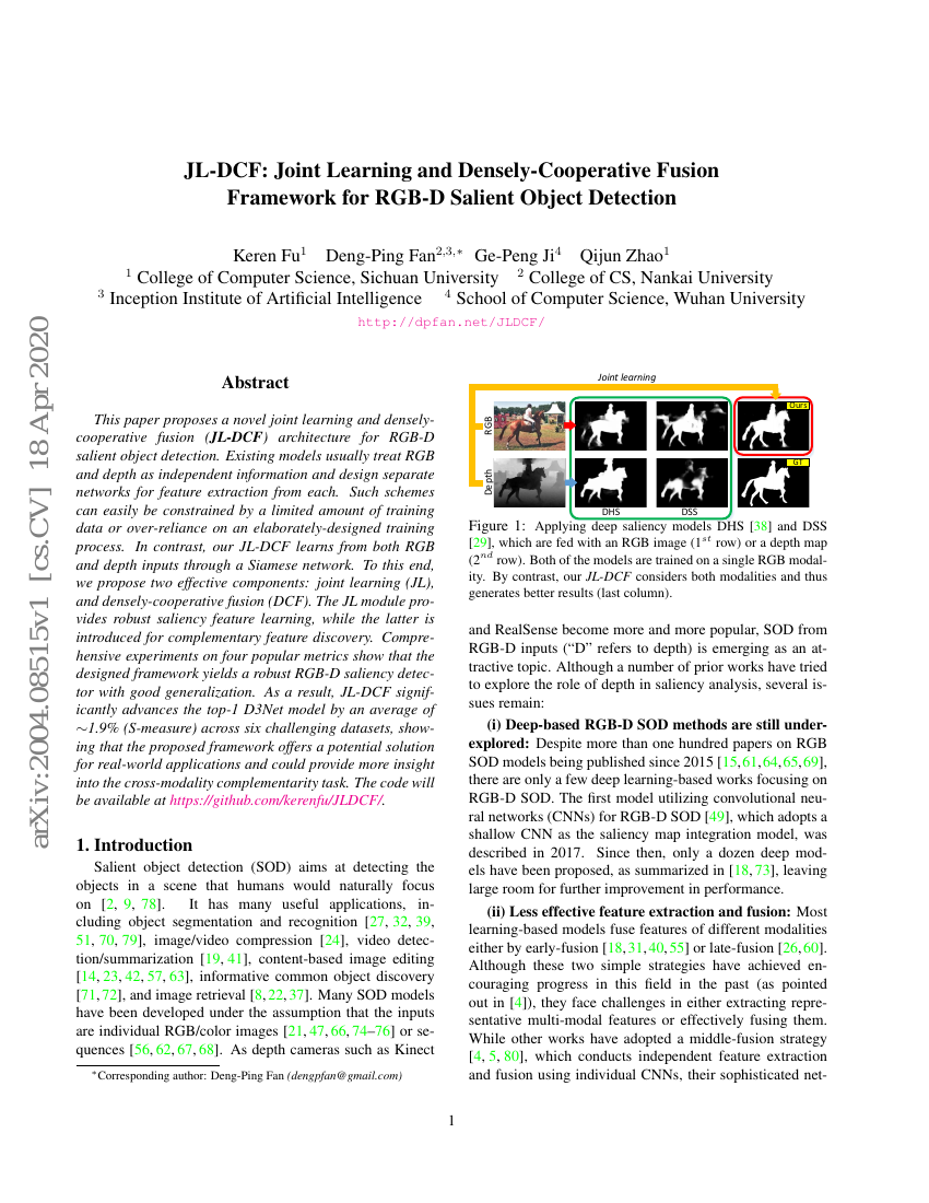 JL-DCF:用于RGB-D显著目标检测的联合学习与密集协作融合框架