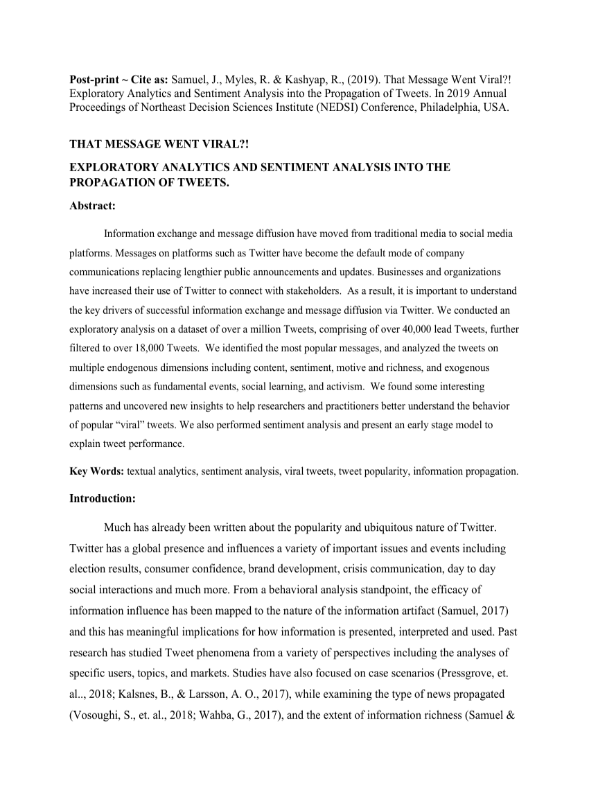 That Message Went Viral?! Exploratory Analytics and Sentiment Analysis into the Propagation of Tweets