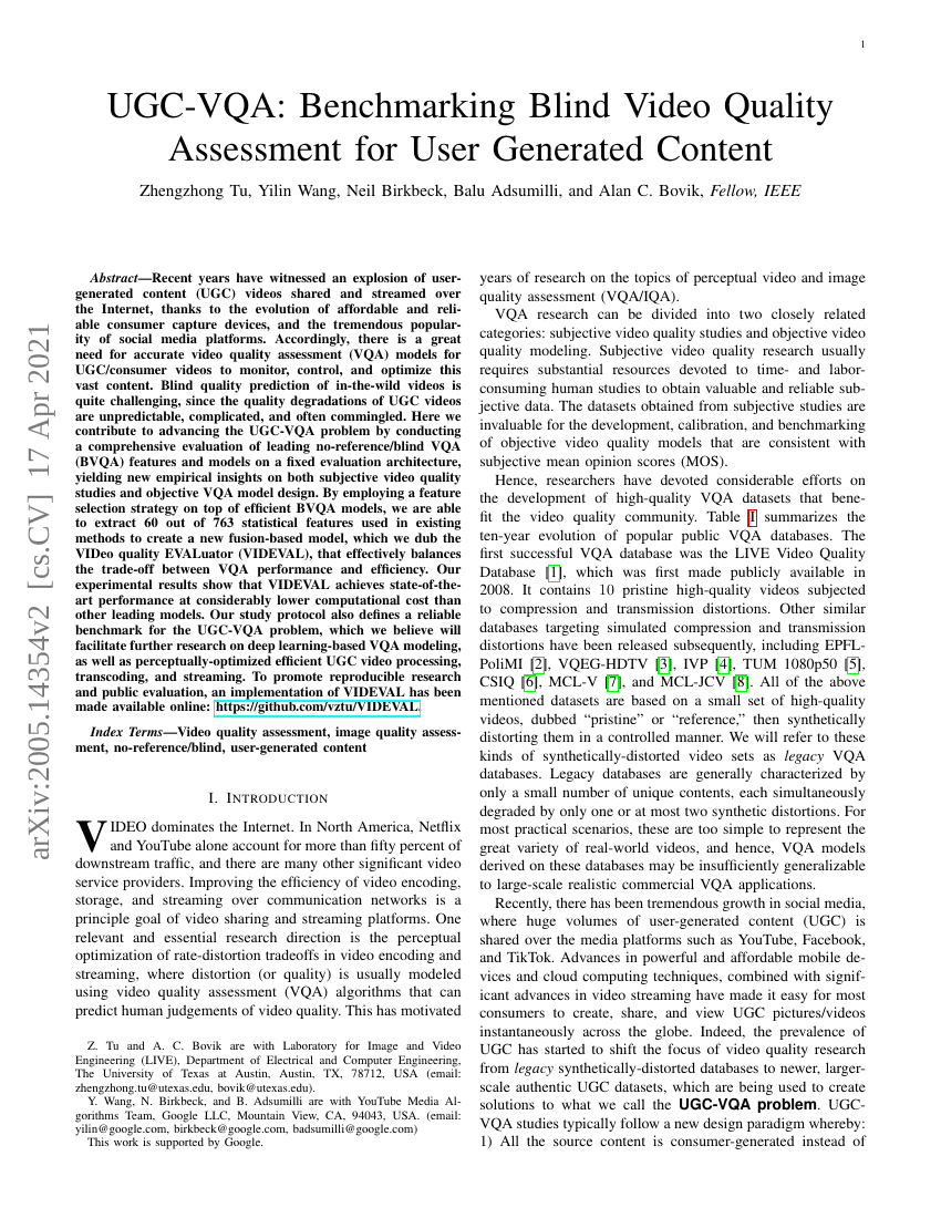 UGC-VQA:面向用户生成内容的盲视频质量评估基准测试
