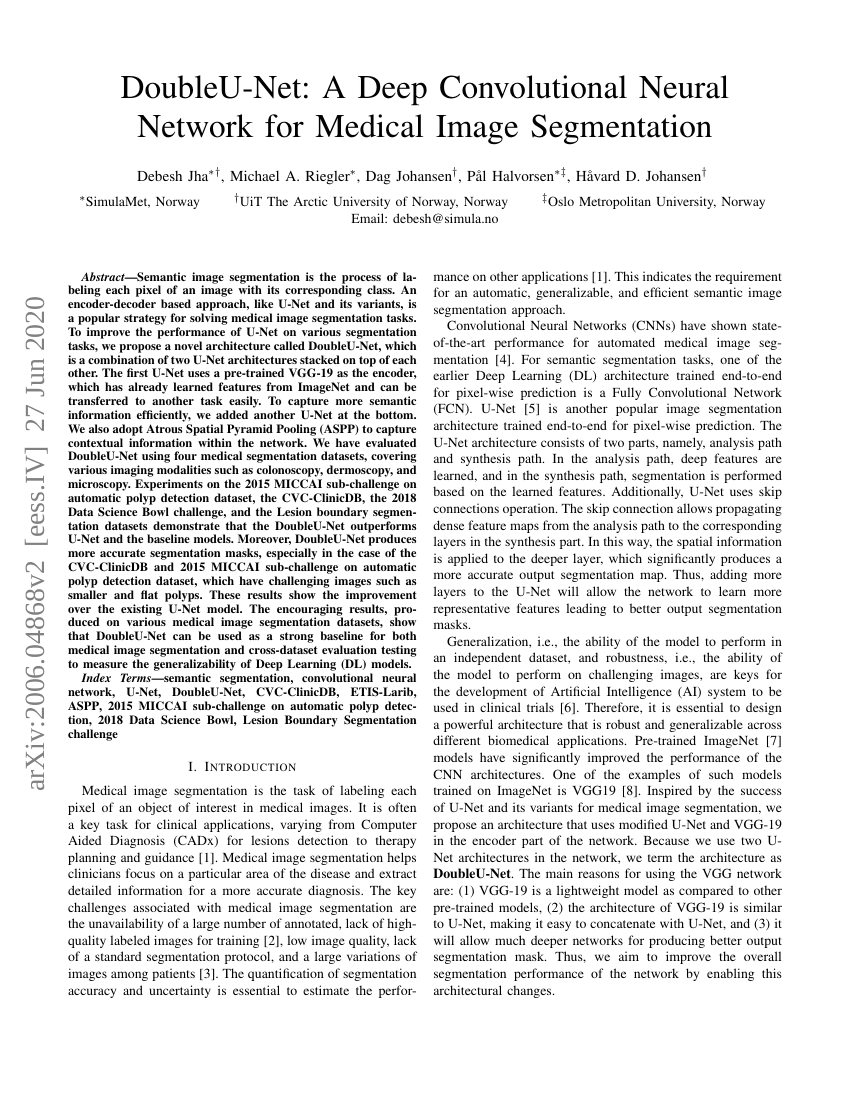 DoubleU-Net:一种用于医学图像分割的深度卷积神经网络