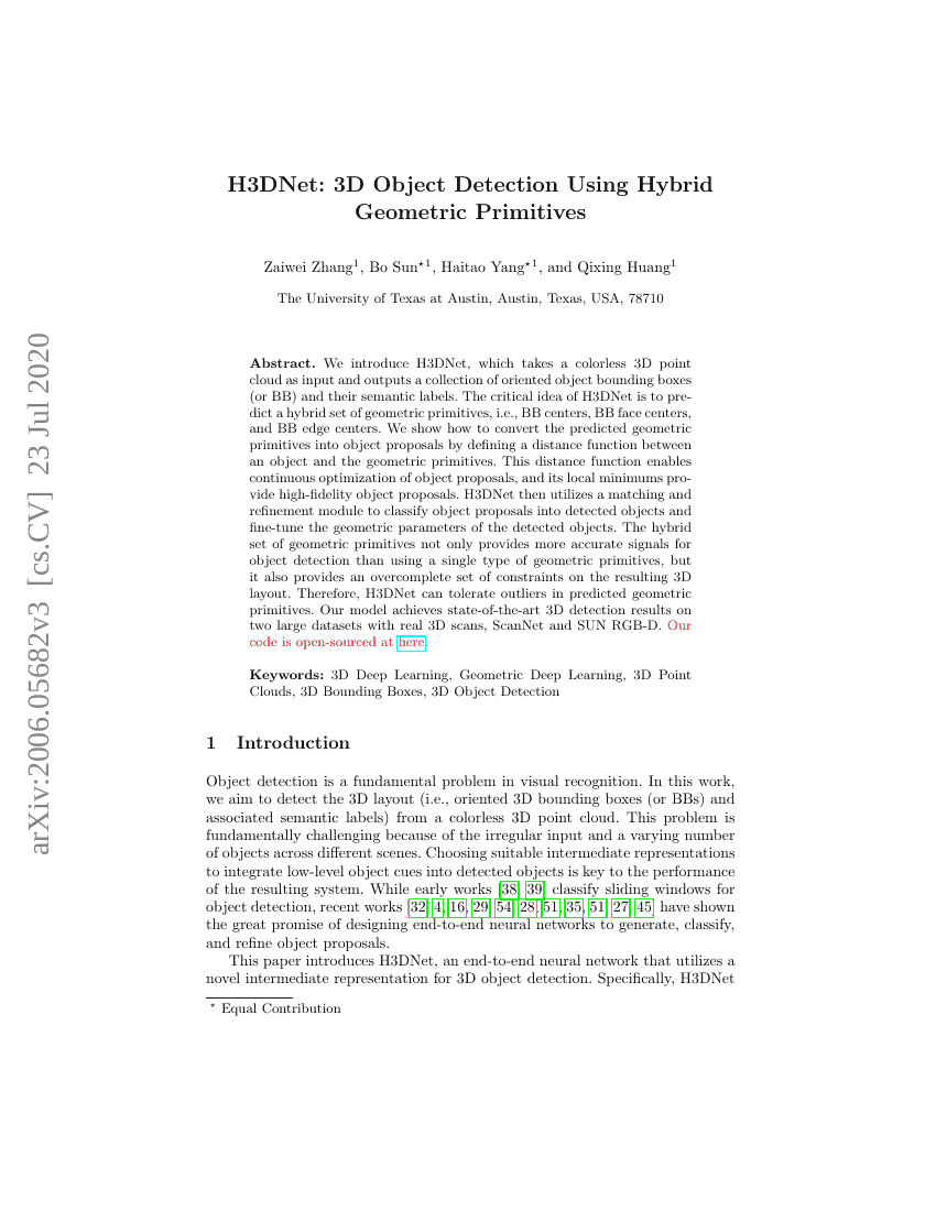 H3DNet:基于混合几何基元的3D目标检测