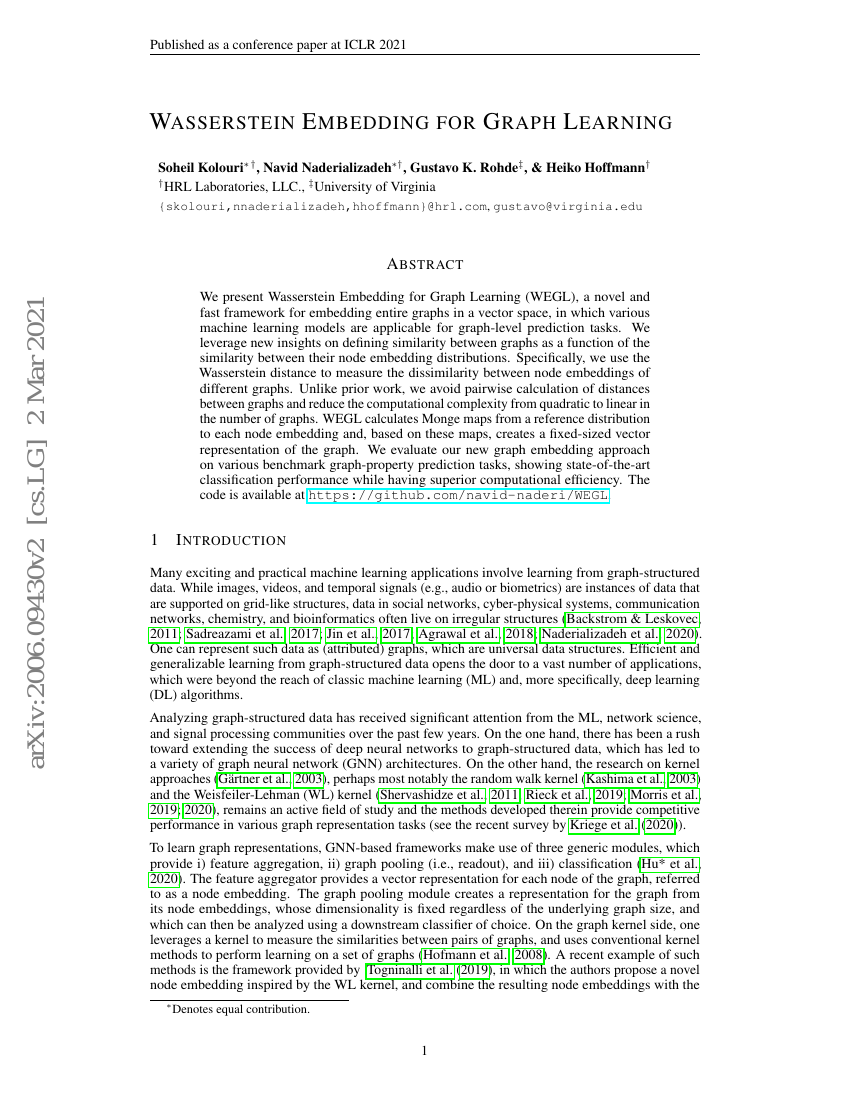 Wasserstein 嵌入用于图学习