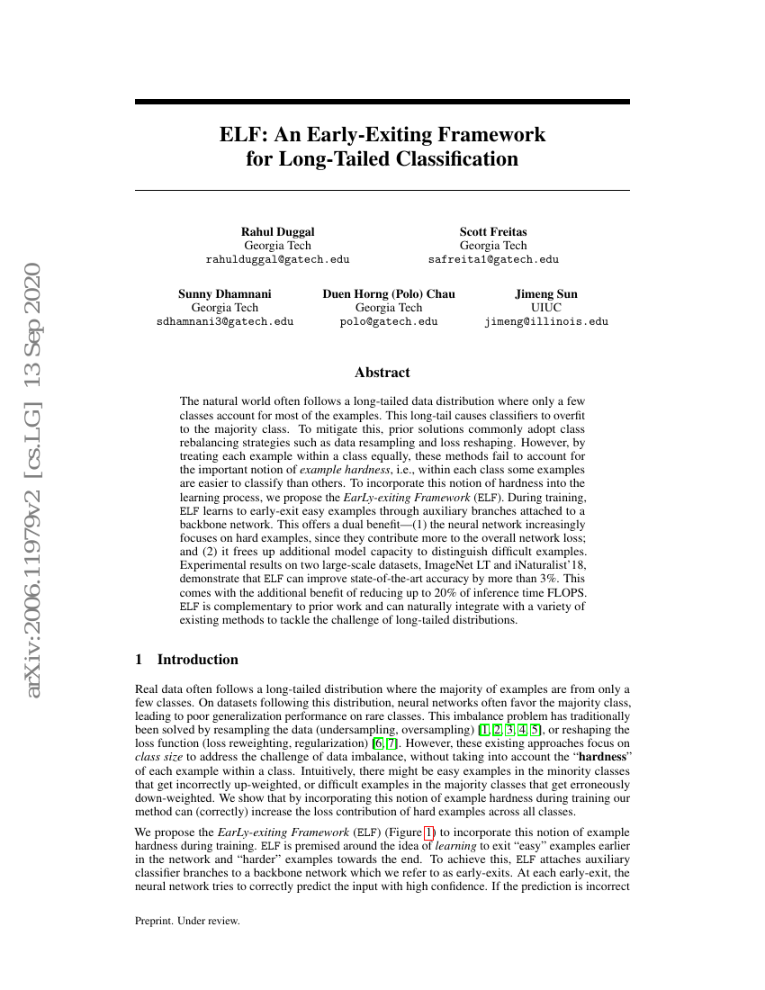 ELF:一种面向长尾分类的早期退出框架