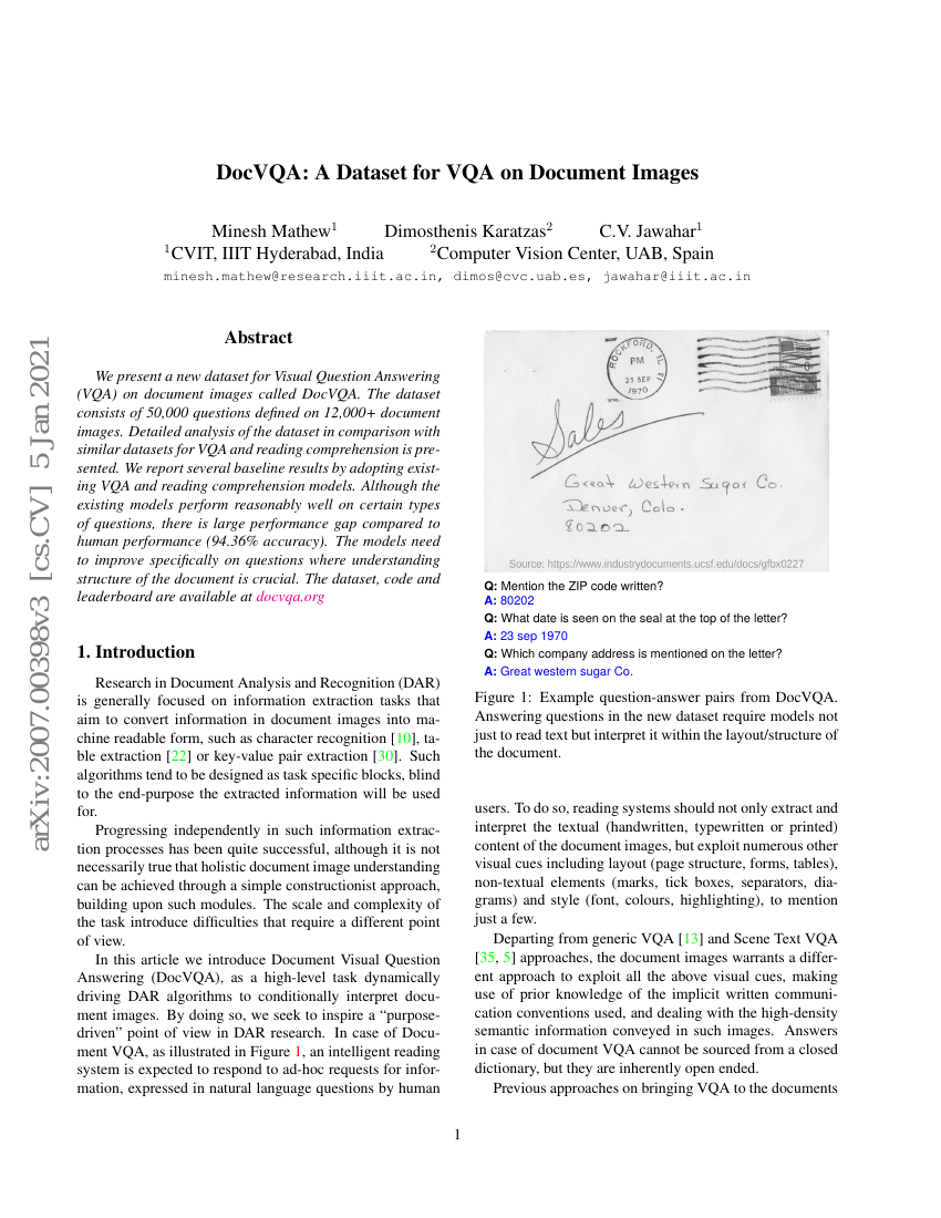 DocVQA:面向文档图像的VQA数据集