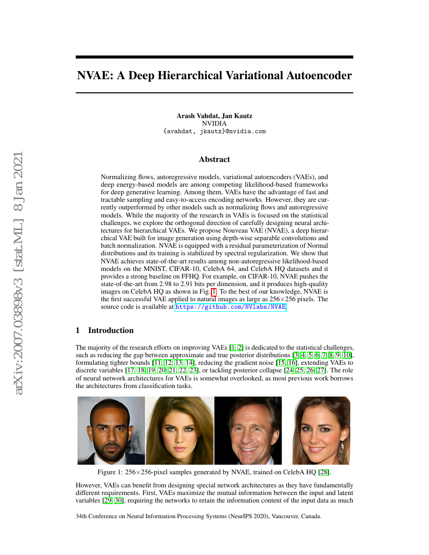 NVAE:一种深度分层变分自编码器