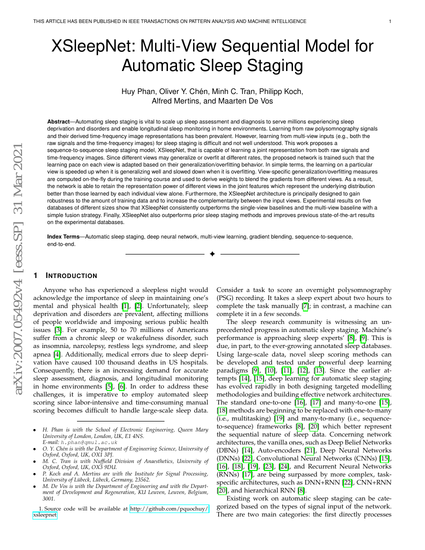 XSleepNet: 多视图序列模型用于自动睡眠分期